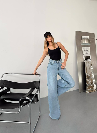 Kadın Süper Wide Leg Jeans Pantolon