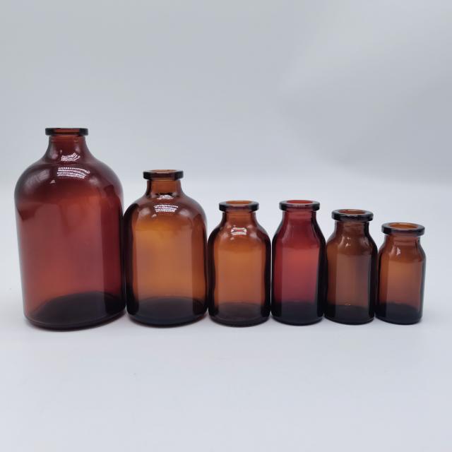 Amber round sealing medical glass bottle