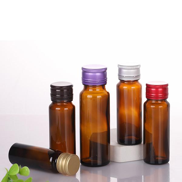 Amber syrup bottle with ROPP aluminum cap