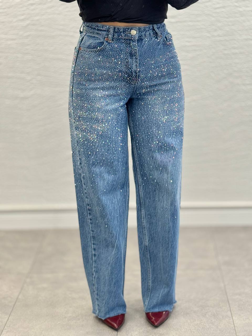 Kadın Taşlı Jeans Pantolon