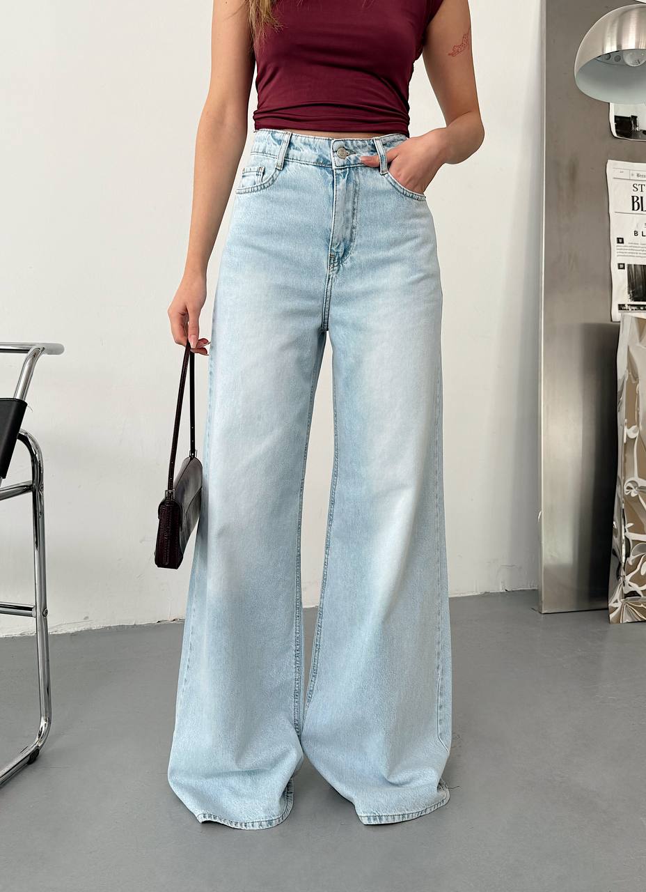Kadın Süper Wide Leg Jeans Pantolon